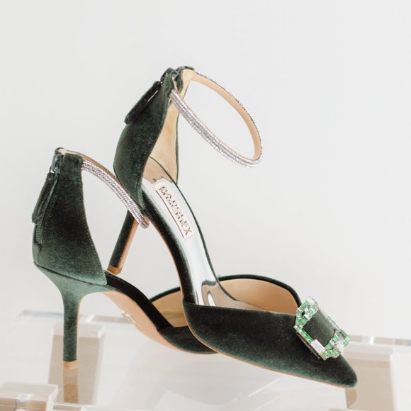 Badgley Mischka Shoes - Badgley Mischka 5.5 Marlow Velvet Green Heels Emerald Ornament Stilettos